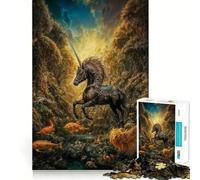 Puzzle de 1000 pièces pour Adultes Licorne Noire dans Une forêt enchantée Jeu de réflexion et de détente pour Un Anniversaire (50x75cm)