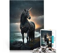 Puzzle de 1000 pièces pour Adultes “Licorne Noire” Fait de Bois，pour Les 14 Ans et Plus Jeu Impossible Cadeau d'anniversaire。Taille：50x75cm/19.6x29.5pouce