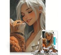 Puzzle de 1000 pièces pour Adultes Lien Serein avec Un Chat Orange Jeu éducatif Niveau de difficulté élevé Cadeau d'anniversaire Original 38x26cm