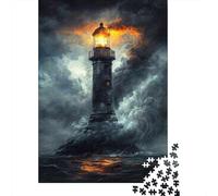 Puzzle De 1000 Pièces pour Adultes Lighthouse in Stormy Sea Puzzle pour Adolescents - Niveau Difficile - Chaque Pièce Est Unique - Jeu Amusant Et Stimulant pour Toute La Famille 52x38cm/1000pcs