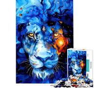 Puzzle de 1000 pièces pour Adultes Lion Bleu Art Abstrait Jeu Familial Amusant et éducatif (Dimensions 75x50cm)