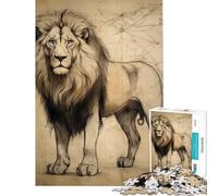 Puzzle de 1000 pièces pour Adultes Lion dans Le Style de Da Vinci Un défi à relever Jeu Pratique pour Passer Le Temps Pendant Les Vacances à la Maison À partir de 14 Ans (38x26cm)