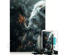 Puzzle de 1000 pièces pour Adultes Lion Noir Contre Lion Blanc Un Puzzle serré et Amusant,Un Jeu de logique,Un Moment de détente,Une scène de Noël Artistique (38x52cm)