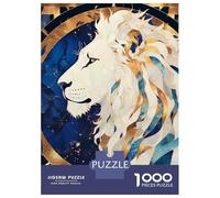 Puzzle De 1000 Pièces pour Adultes Lion Portrait in Blue and Gold Puzzle, Jouet, Décoration Murale, mais Aussi Amusant Et Humoristique, Activités À La Maison, 52x38cm/1000pcs