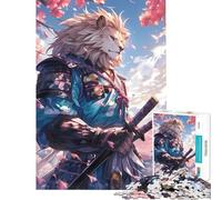 Puzzle de 1000 pièces pour Adultes Lion Samouraï Fleurs de Cerisier Activités Amusantes à la Maison pour Toute la Famille Jeu Impossible pour Les 14 Ans et Plus : 50x75cm