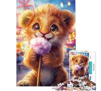 Puzzle de 1000 pièces pour Adultes Lionceau Mignon avec Barbe à Papa Activités Amusantes à la Maison Jeu Anti-Stress et Casse-tête pour Les 14 Ans et Plus (38x52cm)