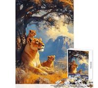 Puzzle de 1000 pièces pour Adultes Lionne et Ses Petits sous Un Arbre Jeu de détente Décoration intérieure Jouet Anti-Stress Liste de souhaits avec Le Père Noël (38x52cm)
