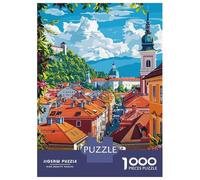 Puzzle De 1000 Pièces pour Adultes Ljubljana, Slovenia Cityscape Illustration Puzzle pour Adolescents Améliore La Mémoire Difficile Et Stimulant Idéal comme Cadeau 70x50cm/1000pcs