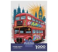 Puzzle De 1000 Pièces pour Adultes London Bus with Graffiti Art Puzzles pour Adolescents Jeu De Réflexion Améliore La Mémoire Défi Éducatif 38x26cm/1000pcs