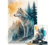 Puzzle de 1000 pièces pour Adultes Loup à l'aquarelle dans Un Paysage forestier Jeu de logique Découpe de précision Bords Lisses pour Les réunions de Famille (38x26cm)