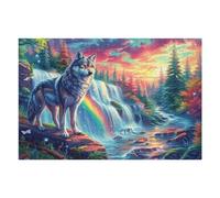 Puzzle De 1000 Pièces pour Adultes Loup Arc-en-Ciel Cascade Coucher de Soleil 75x50cm Niveau Difficulté Élevé Stimulant Idéal pour Joueurs Avancés Fort Sentiment D'Accomplissement