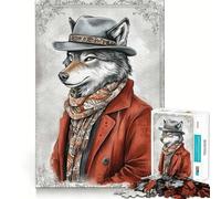 Puzzle de 1000 pièces pour Adultes Loup au Chapeau Fedora Jeu de réflexion et d'exercice Ajustement Parfait Activité de Partage et de renforcement des Liens familiaux (38x26cm)