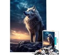 Puzzle de 1000 pièces pour Adultes Loup Blanc au Coucher du Soleil Jeu éducatif et Pratique Analyse et logique Cadeau Amusant (Dimensions 50x75cm)