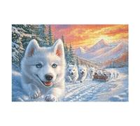 Puzzle De 1000 Pièces pour Adultes Loup Blanc Neigeux Coucher de Soleil 75x50cm Puzzle Hobby Relaxant Idéal pour Loisir Quotidien Réduit Le Stress Améliore L'Humeur Cadeau