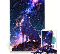 Puzzle de 1000 pièces pour Adultes Loup céleste Hurlant sous Les étoiles Jeu de Loisirs créatifs,résolution de problèmes,Divertissement,décoration de Noël (50x75cm)