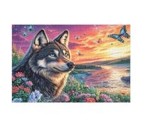 Puzzle De 1000 Pièces pour Adultes Loup Fleur Papillon lac Coucher de Soleil 1000 PCS 75x50cm Impression Vive Non Décolorable Art Mural Encadrable Idéal pour Salon Chambre À Coucher