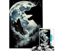 Puzzle de 1000 pièces pour Adultes Loup Hurlant à la Lune Jeu de réflexion captivant et addictif pour cultiver la Patience Cadeau Amusant pour Femmes (Dimensions 38x52cm)