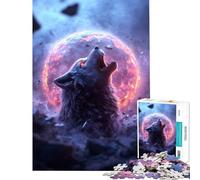 Puzzle de 1000 pièces pour Adultes Loup Hurlant sur Une planète en feu Défi intellectuel Jeu addictif Décoration Murale (Dimensions 38x26cm)