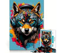 Puzzle de 1000 pièces pour Adultes Loup Musicien Jeu de mémoire et de Concentration,Format Compact,zéro Espace,idéal pour des Moments de Jeu en Famille (38x52cm)