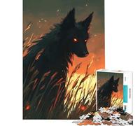 Puzzle de 1000 pièces pour Adultes Loup Noir aux Yeux Brillants Jeu Impossible Défi éducatif Idée Cadeau Apprentissage et éducation (Dimensions 38x52cm)