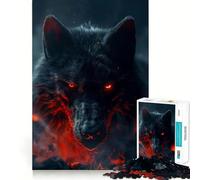 Puzzle de 1000 pièces pour Adultes Loup Noir aux Yeux Rouges Bords Nets,Jeu de logique et d'adresse,Jeu de détente,Décoration de Noël (38x26cm)