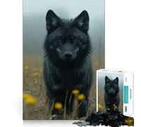 Puzzle de 1000 pièces pour Adultes Loup Noir dans la Prairie Décoration soignée,Jeu cognitif et ludique,Jeu de Paix,activité d'anniversaire (50x75cm)