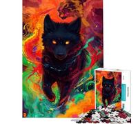 Puzzle de 1000 pièces pour Adultes Loup Noir psychédélique Jeu d'analyse et de logique Complexe et Stimulant (38x52cm)