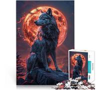 Puzzle de 1000 pièces pour Adultes Loup Solitaire et Lune de Sang Jouets Anti-Stress avec Affiche et Feuille de Questions correspondantes 38x26cm