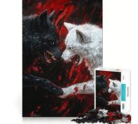 Puzzle de 1000 pièces pour adultes, loups noirs et blancs, articulations précises, plaisir de jeu, cadeau de jeu intelligent, pause repos, jeu, décoration d'anniversaire (50 x 75 cm)