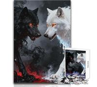 Puzzle de 1000 pièces pour Adultes - Loups Noirs et Blancs - Confrontation - Casse-tête - Jeu Familial - Anti-Stress - Cadeau d'anniversaire - Dimensions:50x75cm