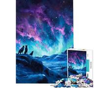 Puzzle de 1000 pièces pour Adultes Loups sous Les aurores boréales Jeu de réflexion Difficile et Stimulant Faisant Appel à l'analyse et à la logique pour Les 14 Ans et Plus (50x75cm)