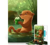 Puzzle de 1000 pièces pour Adultes Loutre avec Chocolat Chaud pour la Saint-Patrick Jeu d'exercice Mental et de Relaxation pour Les vœux du Père Noël 38x26cm