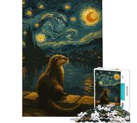 Puzzle de 1000 pièces pour Adultes Loutre Style Nuit étoilée Jeu de décoration intérieure Stimulant et Pratique à partir de 14 Ans (50x75cm)