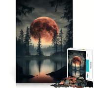 Puzzle de 1000 pièces pour Adultes Lune de Sang sur Un lac Décoration élégante et Facile à Manipuler,activité cérébrale Amusante,Moment de détente et de Loisirs,Cadeau Festif (38x52cm)