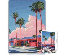 Puzzle de 1000 pièces pour Adultes - Maison de Palm Springs avec Nuages Roses - Loisirs relaxants et apaisants à réaliser chez soi - Assemblage précis - Dimensions 38x26cm