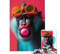 Puzzle de 1000 pièces pour Adultes Mandrill avec Lunettes et Chewing-Gum Défi intellectuel Jeu addictif Décoration Murale Idée Cadeau (Dimensions 38x52cm)