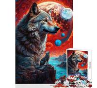 Puzzle de 1000 pièces pour Adultes Many Moons Lone Wolf Jeu éducatif améliore la mémoire Jouet de décoration intérieure avec des pièces de Formes aléatoires entièrement emboîtables (26x38cm)
