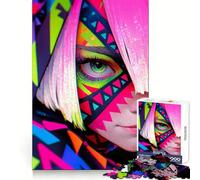 Puzzle de 1000 pièces pour Adultes Maquillage Tribal néon Casse-tête et détente Motif à Assembler Cadeau de Noël (38x52cm)