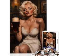 Puzzle de 1000 pièces pour Adultes Marilyn Monroe avec Une bière dans Un pub Irlandais Jeu éducatif Idée Cadeau pour Un Père Noël Secret Jeu Familial Amusant et Anti-Stress Dimensions 50x75cm