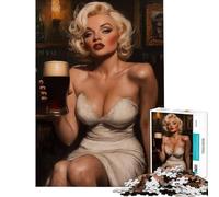 Puzzle de 1000 pièces pour Adultes Marilyn Monroe avec Une bière dans Un pub Irlandais Un défi à relever pour s'amuser en Famille Jeux Amusants à partir de 14 Ans (38x52cm)