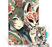 Puzzle de 1000 pièces pour Adultes Masque Kitsune Anime Girl Réduction du Stress intéressante Œuvre d'art 38x26cm