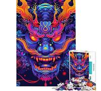 Puzzle de 1000 pièces pour Adultes Masque Oni Yokai néon Jeu de Construction Analyse et logique Cadeau Parfait pour Les Amateurs de Jeux (Dimensions 38x26cm)
