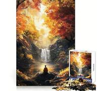 Puzzle de 1000 pièces pour Adultes « Méditation d'automne près d'une Cascade », idéal pour développer Les capacités cognitives, apaiser l'esprit et s'amuser Solide et Amusant Cadeau de Noël (38x52cm)