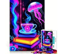 Puzzle de 1000 pièces pour Adultes Méduse en Tasse de thé néon (50x75cm) Idée Cadeau pour Un Moment de détente et de réflexion pour Noël