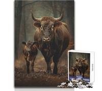 Puzzle de 1000 pièces pour Adultes - Mère et bébé bœuf - Calme et détente - Découpe de précision - Dimensions:38x52cm