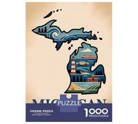 Puzzle De 1000 Pièces Pour Adultes Michigan The Great Lakes State Illustration Puzzle Pour Adolescents - Niveau Difficile - Chaque Pièce Est Unique - Jeu Amusant Et Stimulant Pour Toute La Famille 38x