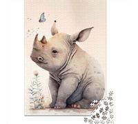Puzzle de 1000 pièces pour adultes, mignon puzzle de coloriage en forme de rhinocéros, ensemble familial, puzzle en papier, défi pour l'esprit, puzzle de 1000 pièces (38 x 26 cm)