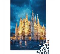Puzzle De 1000 Pièces pour Adultes Milan Cathedral Night Lights Puzzle pour Adultes Jeu Manuel Décoration Murale Activités Amusantes À La Maison, 38x26cm/1000pcs