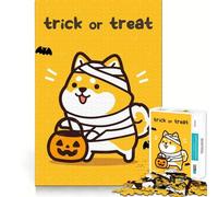 Puzzle de 1000 pièces pour Adultes Momie Shiba Inu Farce ou Friandise Jeu de Loisirs créatifs aux Bords Fins Jouet Relaxant Décoration Murale de Noël (38x52cm)