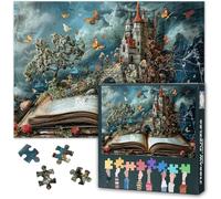 Puzzle de 1000 pièces pour adultes - Monde fantastique dans le livre avec fleurs, papillons et châteaux, défi de paysage comme jeu de puzzle exigeant 50 x 70 cm
